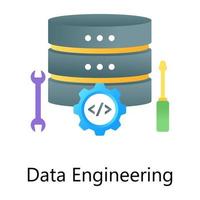 Data engineering, gear with data enter in flat gradient icon vector