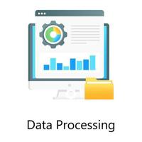 sitio web con gráfico de datos y engranajes que representan el procesamiento de datos en un icono de concepto de gradiente vector