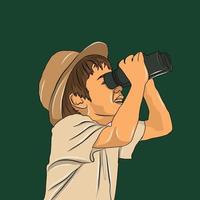Illustration of kid playing  binoculars vector