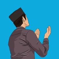 Muslim praying in cartoon vector drawing