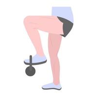 Foot exercise flat vector, character holding kettlebell on his feet vector