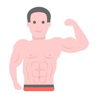 Muscles pose in flat vector showing bodybuilder