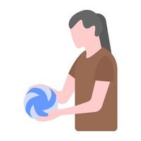 Female player flat editable vector showing athlete with football