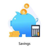 Piggy bank with dollar coins, trendy flat icon of money savings vector