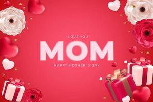 I love you mom. Happy Mother Day holiday background. Vector Illustration