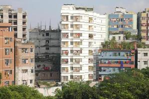 high angle view of dhaka city residential and financial buildings at sunny day photo