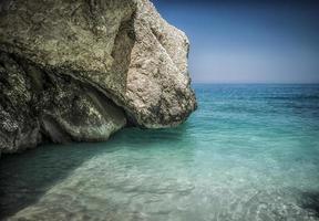 Beautiful azure waters of the Myrtos Beach on the island of Kefalonia photo