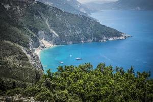 Beautiful Myrtos Beach on the island of Kefalonia viewed from above photo