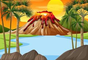 escena con rio y volcan vector