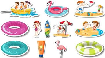 conjunto de artículos de playa de verano y niños. vector