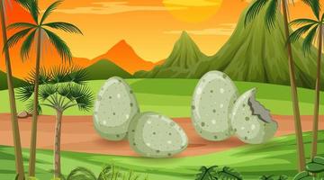 escena con huevos de dinosaurio en el campo vector