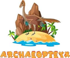 Scene with dinosaurs Archaeopteryx on island vector