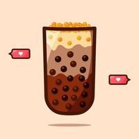 bubble boba milk tea vector illustration, pearl tapioca ball, asian favorite drink