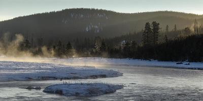 Winter landscapes of Yellowstone National Park in Wyoming photo