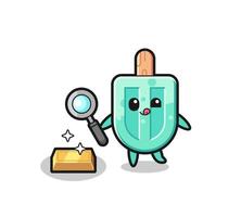 popsicles character is checking the authenticity of the gold bullion vector