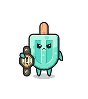 personaje mascota de paletas como luchador mma con el cinturón de campeón vector