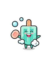 popsicles character is bathing while holding soap vector