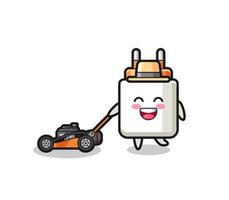 illustration of the power adapter character using lawn mower vector