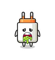 the cute power adapter character with puke vector