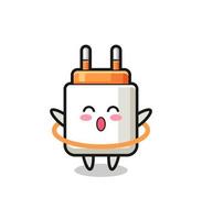 cute power adapter cartoon is playing hula hoop vector