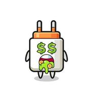 power adapter character with an expression of crazy about money vector