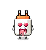 the falling in love expression of a cute power adapter with heart shaped eyes vector