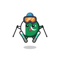 personaje de la mascota de la bandera de pakistán como jugador de esquí vector