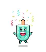 happy popsicles mascot jumping for congratulation with colour confetti vector