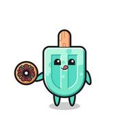 illustration of an popsicles character eating a doughnut vector