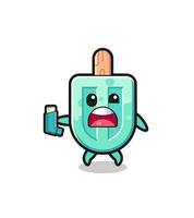 popsicles mascot having asthma while holding the inhaler vector