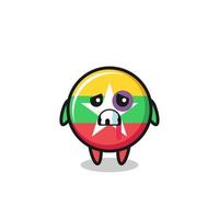 injured myanmar flag character with a bruised face vector