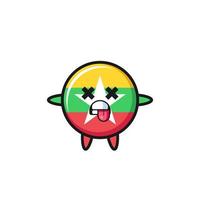 character of the cute myanmar flag with dead pose vector
