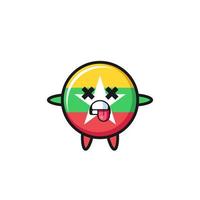 personaje de la linda bandera de myanmar con pose muerta vector