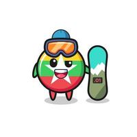 ilustración del personaje de la bandera de myanmar con estilo de snowboard vector