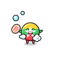 myanmar flag character is bathing while holding soap vector