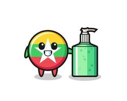 cute myanmar flag cartoon with hand sanitizer vector