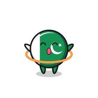 cute pakistan flag cartoon is playing hula hoop vector