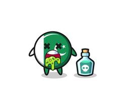 illustration of an pakistan flag character vomiting due to poisoning vector