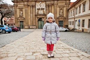 Girl at historical Mikulov, Moravia, Czech Republic. Old European town. photo