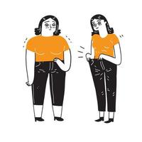 mujer gorda y delgada antes y después de la pérdida de peso. vector