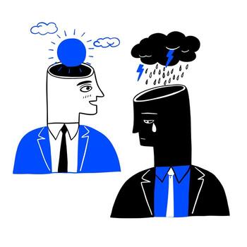 conjunto de hombres y mujeres con problemas psicológicos sobre fondo blanco. vector