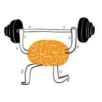 Conceptual the brain lifting a barbell for exercise, vector