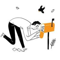 Young man opening a mailbox vector