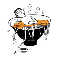 Man sleeping in a cup of udon vector