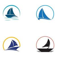 logotipo de velero o velero con olas de olas. utilizando la plantilla de ilustración de vector de concepto de diseño de icono de logotipo