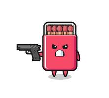 the cute matches box character shoot with a gun vector