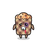 personaje de muffin herido con la cara magullada vector