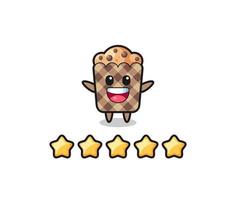 the illustration of customer best rating, muffin cute character with 5 stars vector