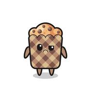 la mascota del muffin con cara de escepticismo vector
