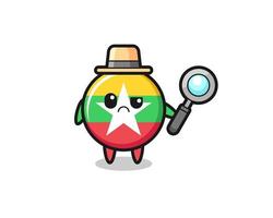 the mascot of cute myanmar flag as a detective vector